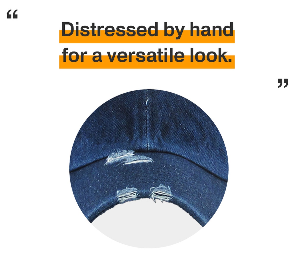 Dark Denim Distressed Vintage Baseball Cap Front View
